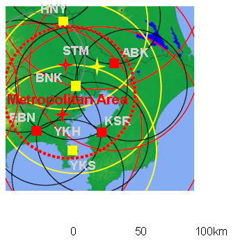 일본 도쿄 지역에 설치된 조밀한 레이더 관측망