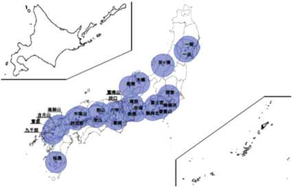 레이더 우량계(X밴드MP레이더) 배치도(2011년 12월)