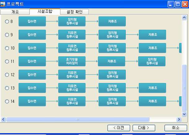 프로젝트 시설조합 화면