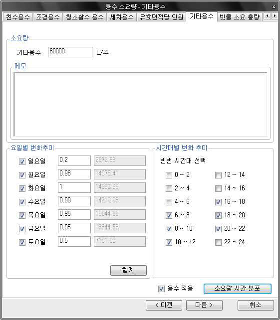 기타용수 입력화면