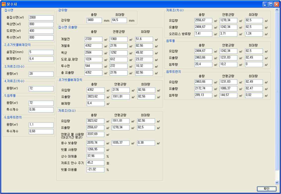 물수지 결과, 규모 시나리오 설정 창 개선