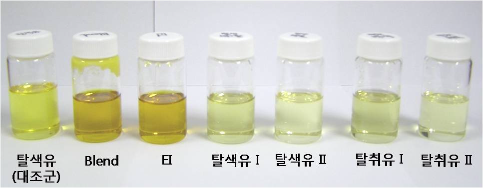 Interesterified oils before and after refinning (bleaching and deorderization).