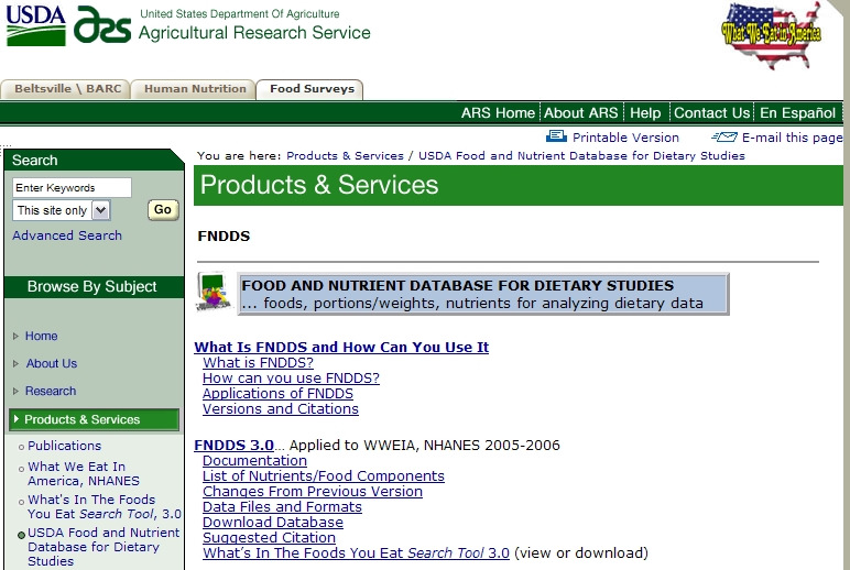 USDA에서 제공하는 FNDDS 3.0