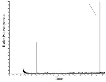 Pyraclofos의 total-ion chromatogram (TIC) 1ng 주입
