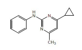 단성분 분석법 III의 대상 농약인 cyprodinil의 구조