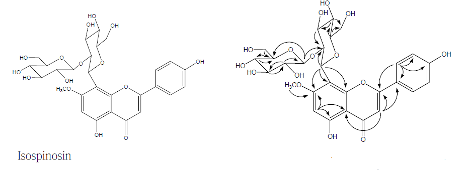 Important HMBC correlations for isospinosin in DMSO-d6 + D2O