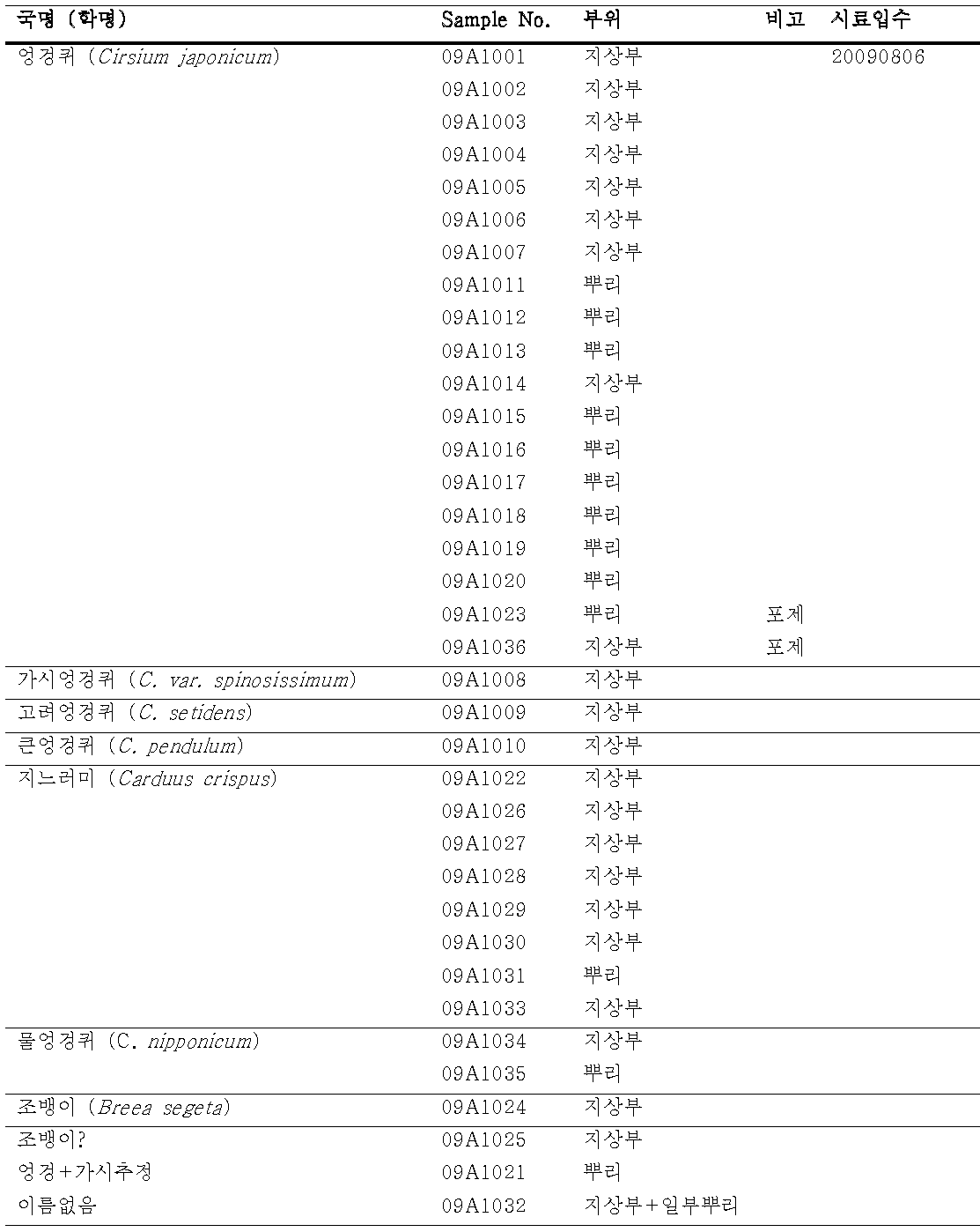 대계 분석 시료