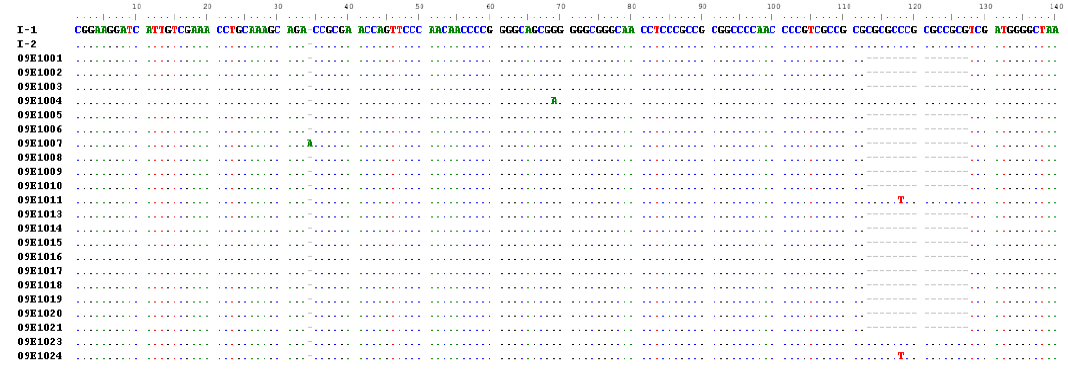 Comparison of the nucleotide sequences of ITS region of L. japonicus.