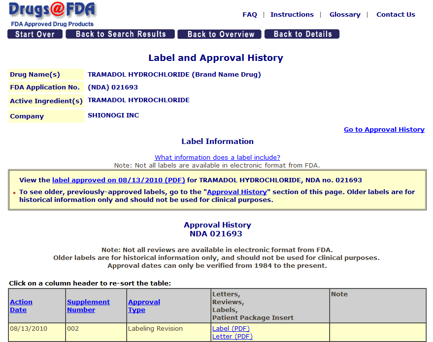 미국 FDA의 Drugs@FDA홈페이지에서 제공하는 drug label정보.