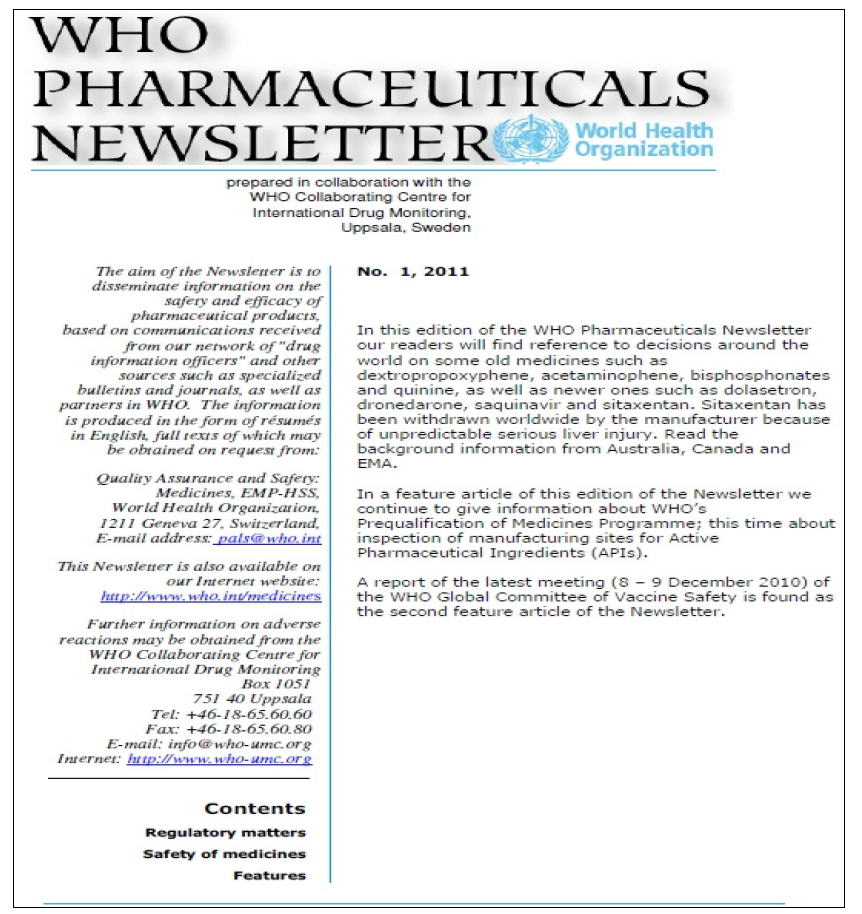 WHO Pharmaceuticals Newsletter.