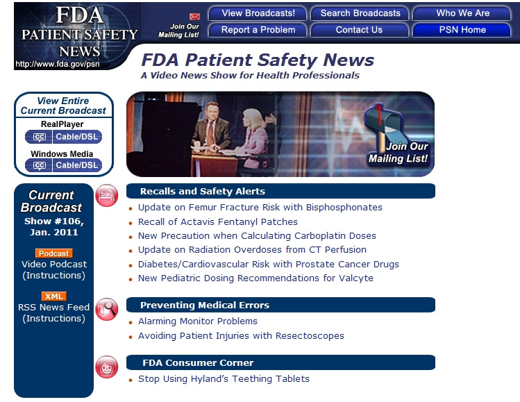 FDA patient safety news 동영상 서비스.