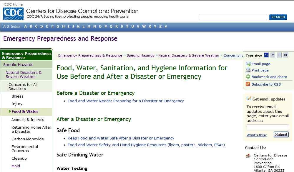 Food, water, sanitation, and hygiene information for use before and after a disaster or emergency