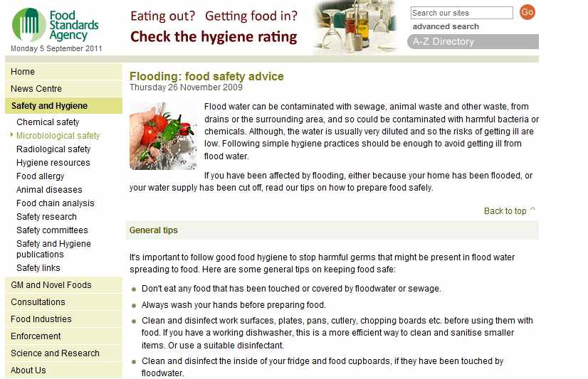 Flooding: food safety advice