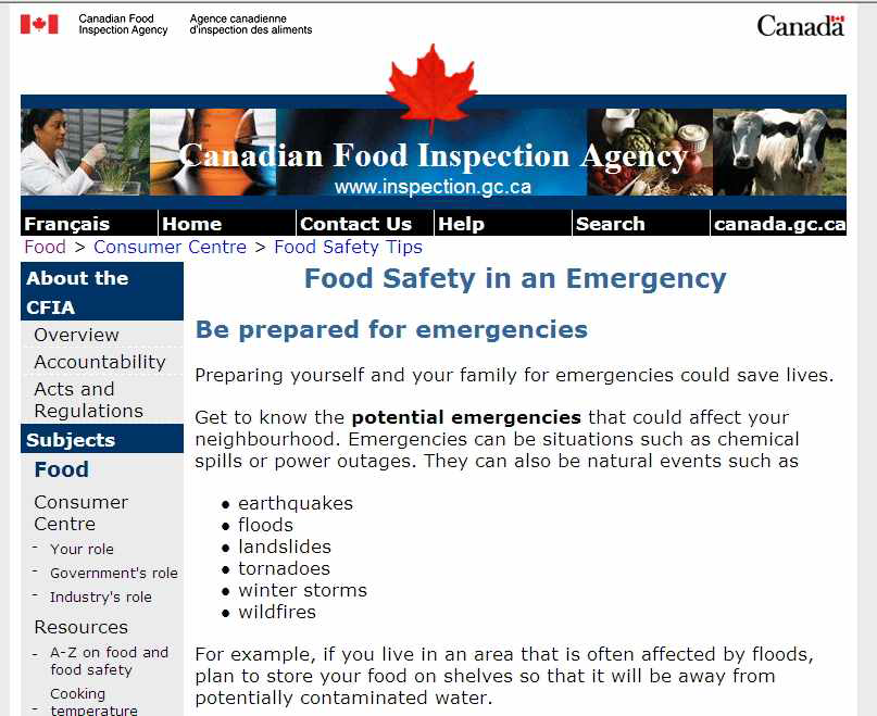 Food safety in an emergency
