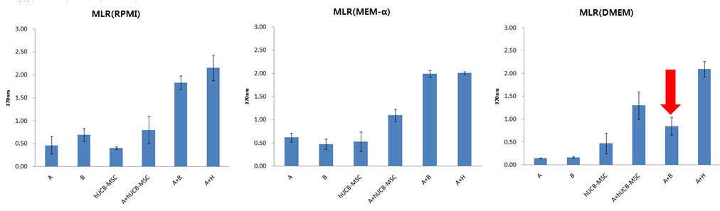 MLR 시험법의 벨리데이션-완건성 (배지조건; RPMI, MEM-α, DMEM)