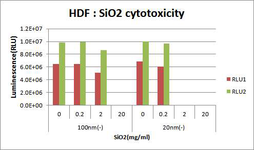 SiO2ENB20,(-)와 SiO2ENB100,(-) 에 의한 피부 세포주 viability 분석