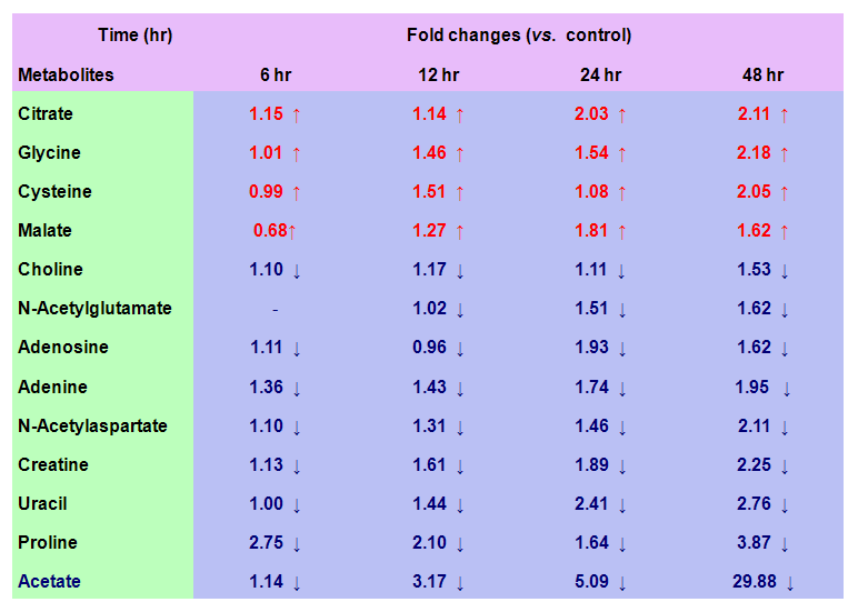 Summary of the differential metabolite profiling obtained from HK-2 cells treated with cisplatin