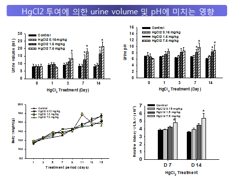 Urine volume and pH changes in rats treated with HgCl2