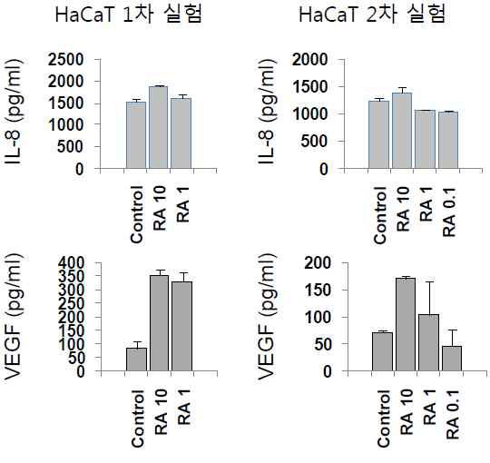 HaCaT세포에서 retinoic acid에 의한 IL-8과 VEGF의 생성
