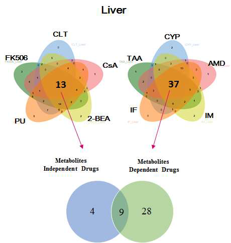 Commonly regulated Tox list in the liver for 10 test chemicals