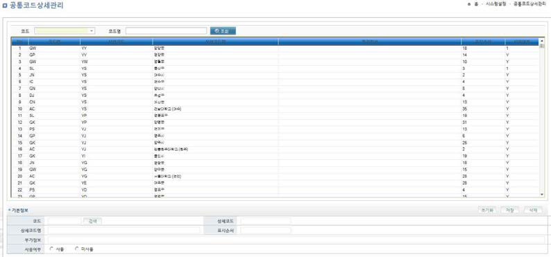 공통코드상세관리 화면