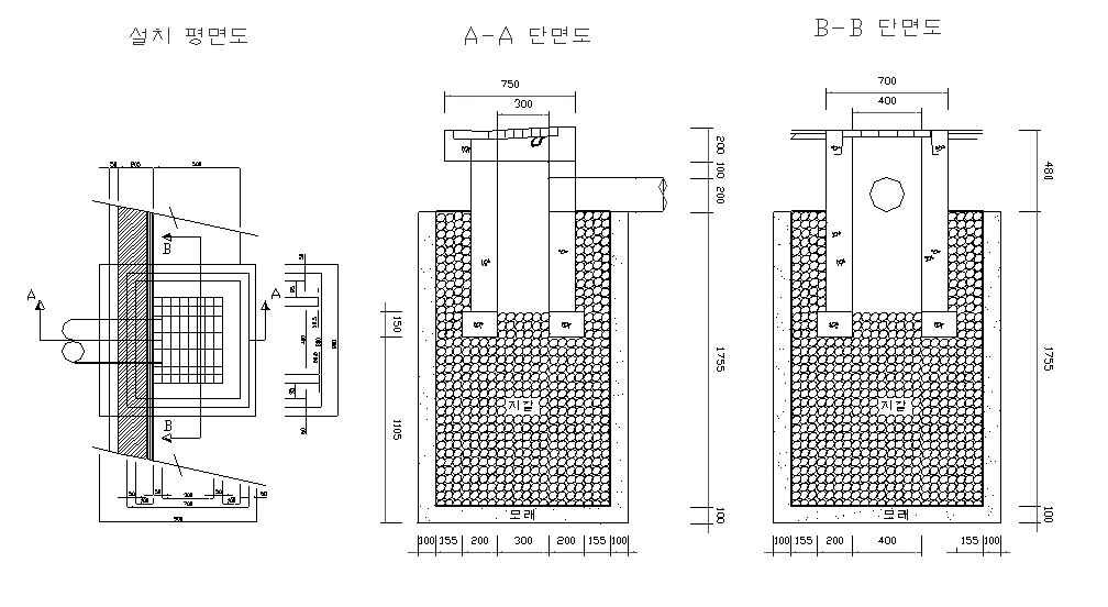 국내 기준에 포함된 그림 형식의 침투통 도면