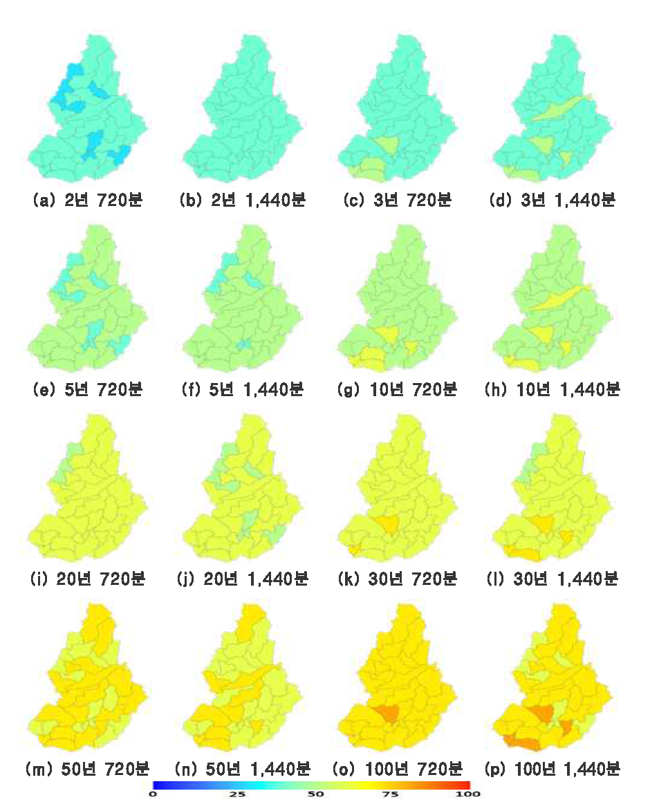 임진강 유역 홍수 위험성 지표 표출도