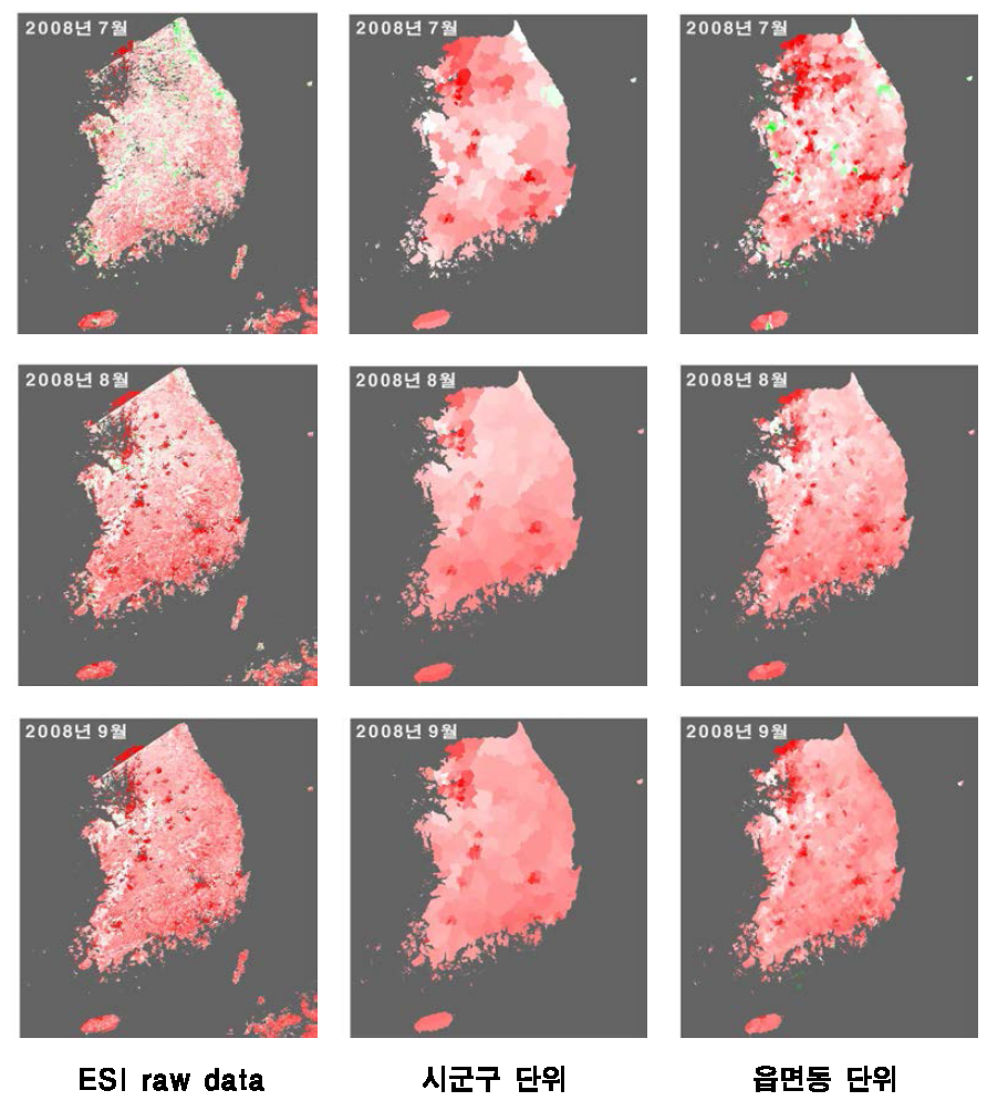 MODIS ESI의 시군구 및 읍면동 단위 가뭄 모니터링