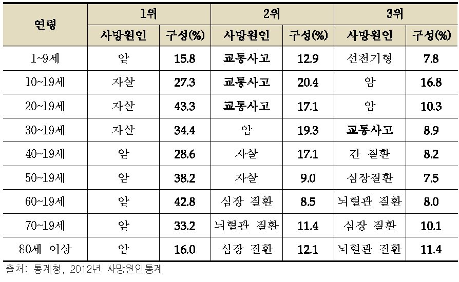 2012년 10대 사망원인