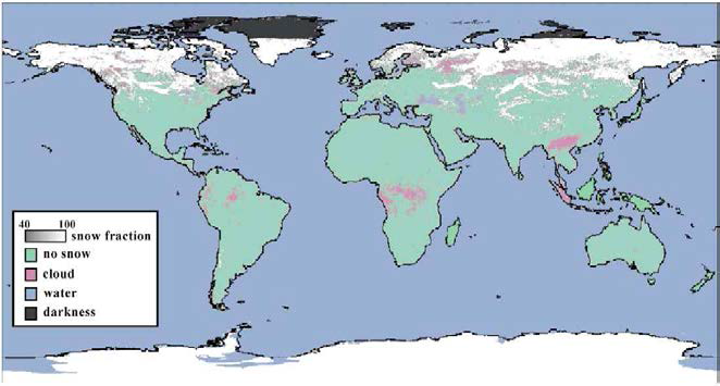 전 지구 MODIS snow map(2001년 10월 24일~30일)