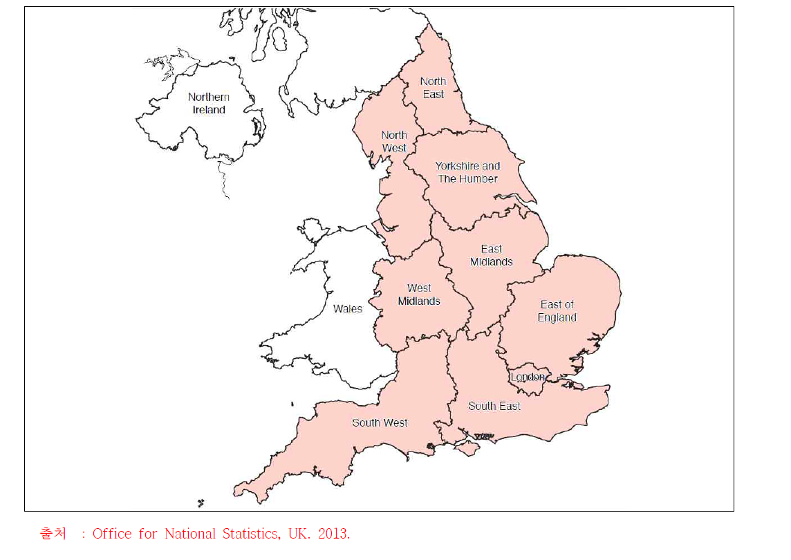 영국 잉글랜드의 9개 지역