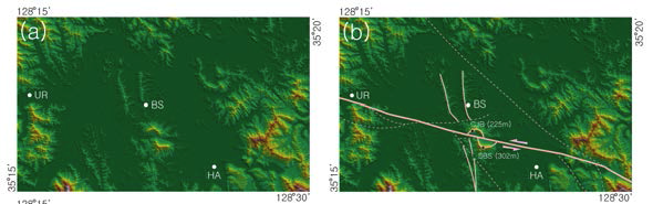 함안-의령 사이의 서북서 방향 장대단층의 지형적 표출과 변위