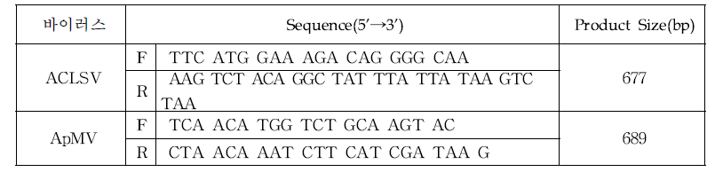 양앵두, 자두, 복숭아 바이러스(ACLSV, ApMV) 정밀진단용 프라이머