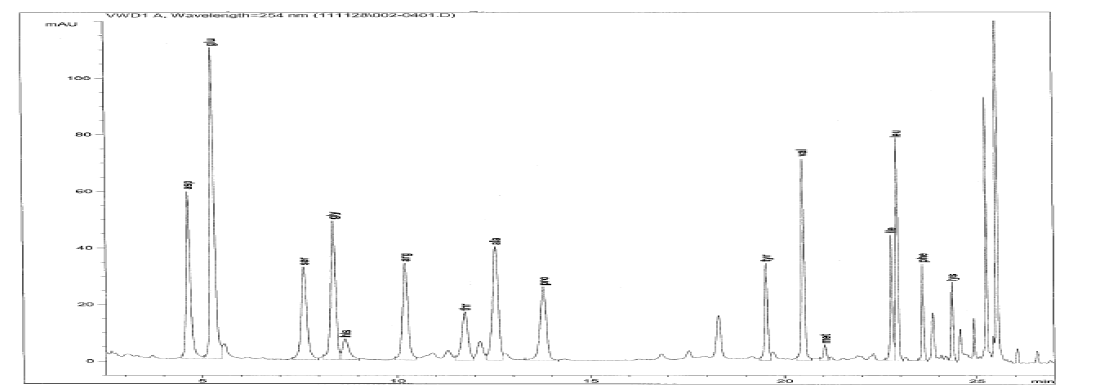 백미의 아미노산 HPLC chromatogram.