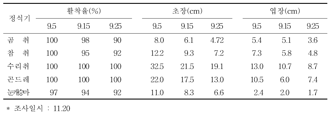 근권냉방 여름육묘묘의 정식시기별 생육비교