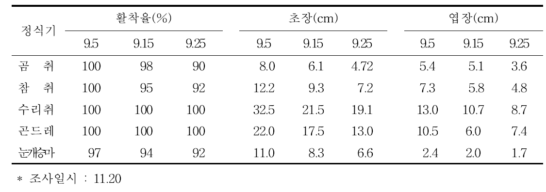 근권냉방 여름육묘묘의 정식시기별 생육비교