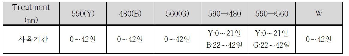 6주간 점등프로그램에 의해 사육