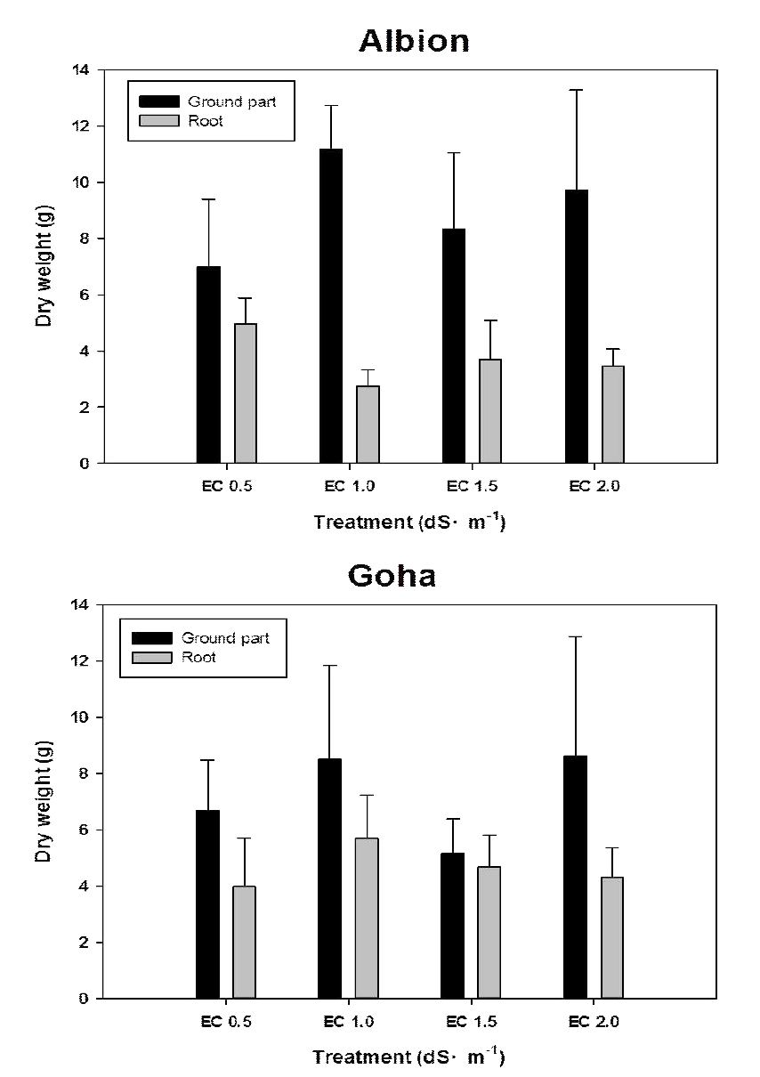 Effects of nutrient solution strength on plant height, root length of strawberry ‘Albion’ and ‘Goha’