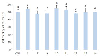 Cell viability of 3T3-L1 cells treated with pepper seed extracts.