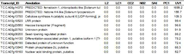 Specifically induced genes by UV treatment.