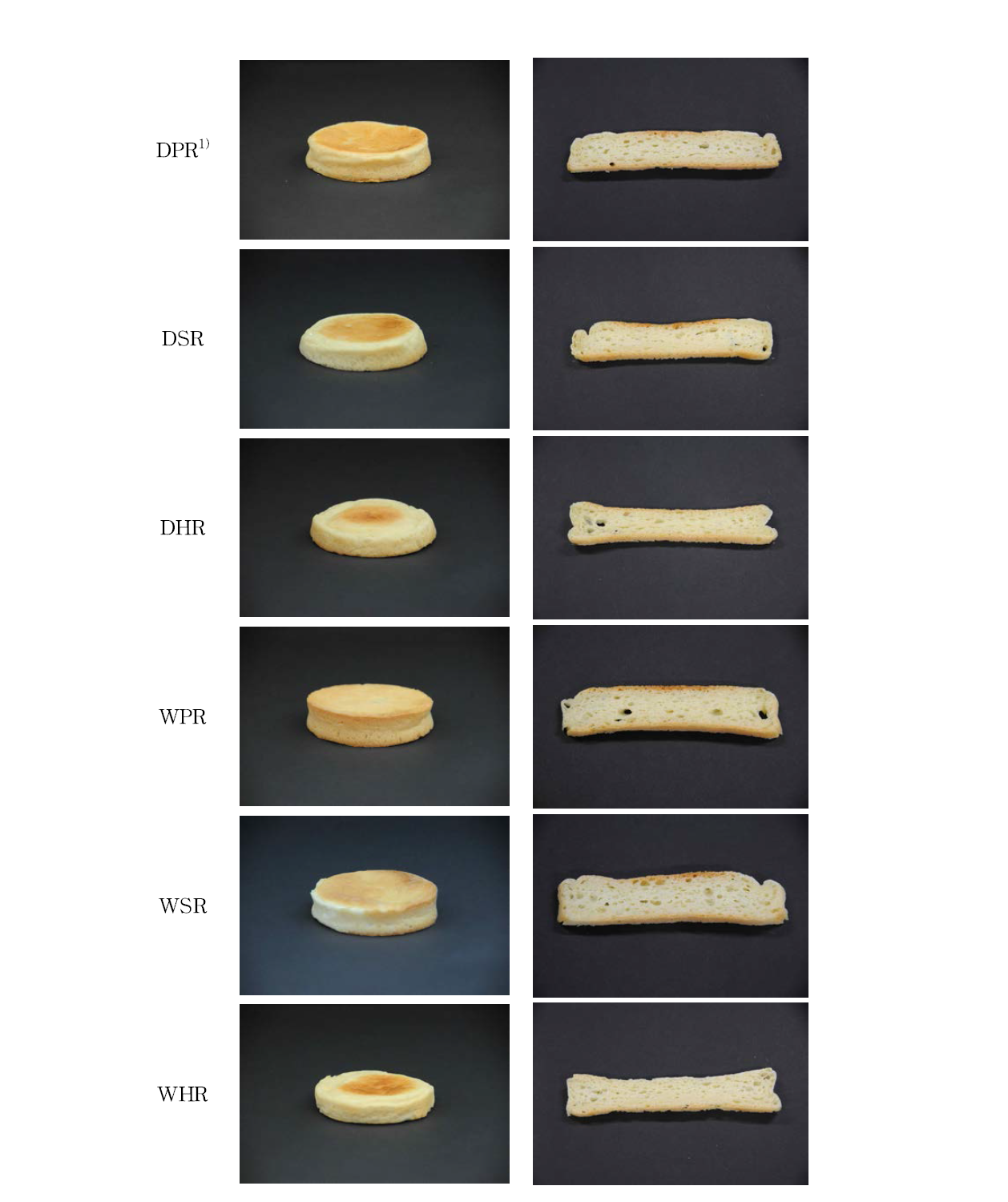 Shape of English muffin with rice flour by different grinding methods.