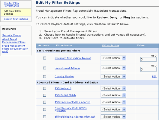 페이팔 이상거래 관리필터