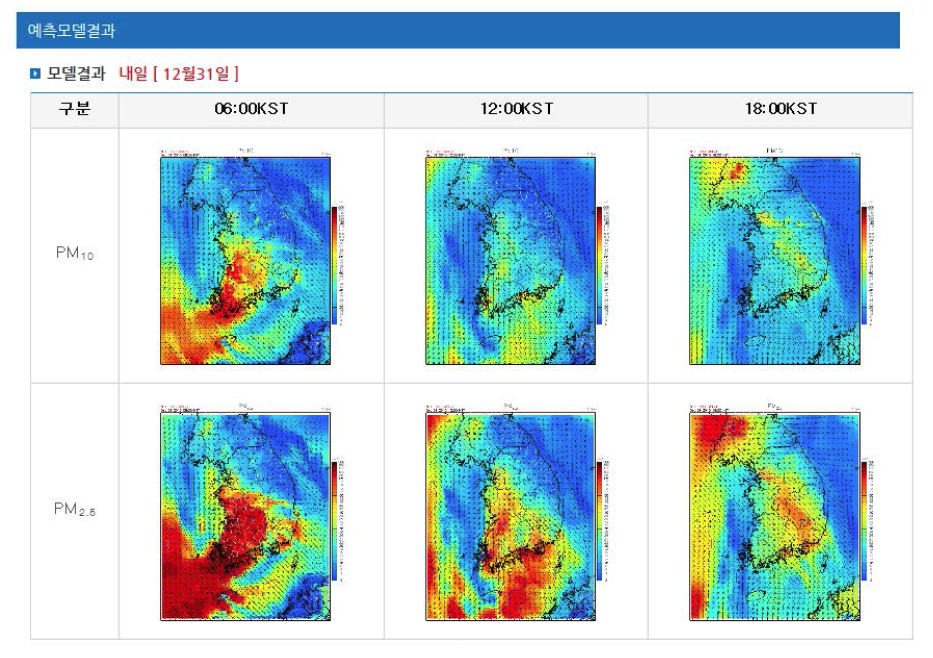 화학수송모델을 이용한 미세먼지 농도 예측 결과