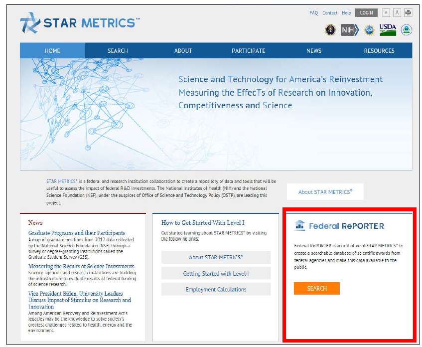 STAR METRICS 사이트의 Level II 이용 경로