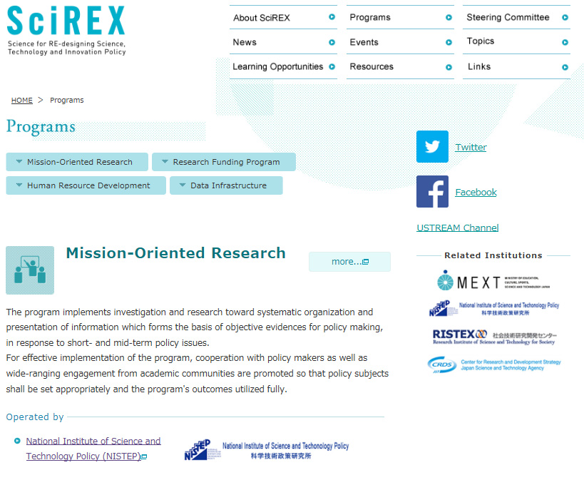 SciREX 사이트의 4가지 주요 프로그램 소개