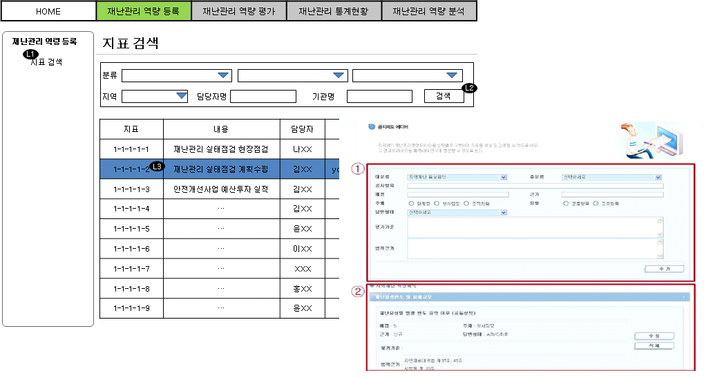 재난관리 역량등록 화면설계