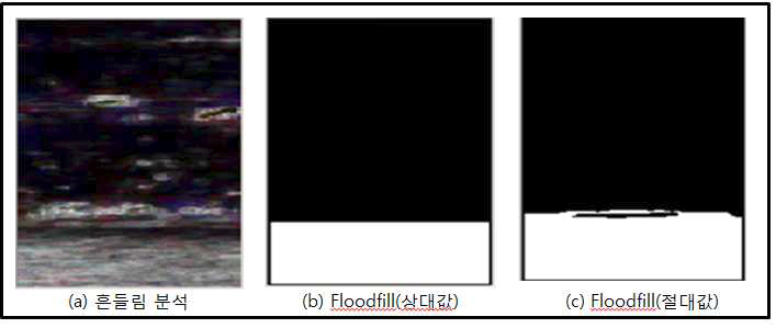 차영상에 의한 흔들림 분석 및 상댓값/절댓값 비교에 의한 Floodfill