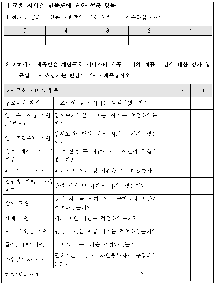 이재민 대상 1차 설문지 구성(안)