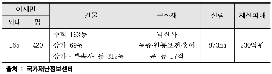 2005년 4월 양양산불 피해 현황