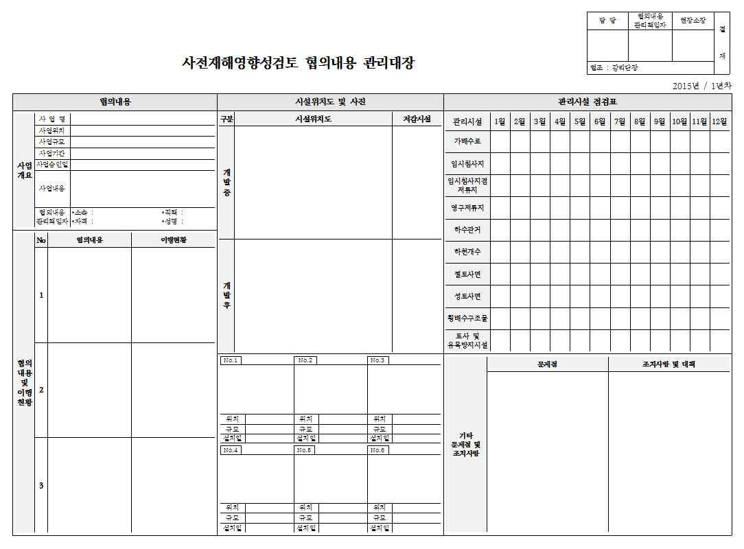 협의내용 관리대장 작성 양식